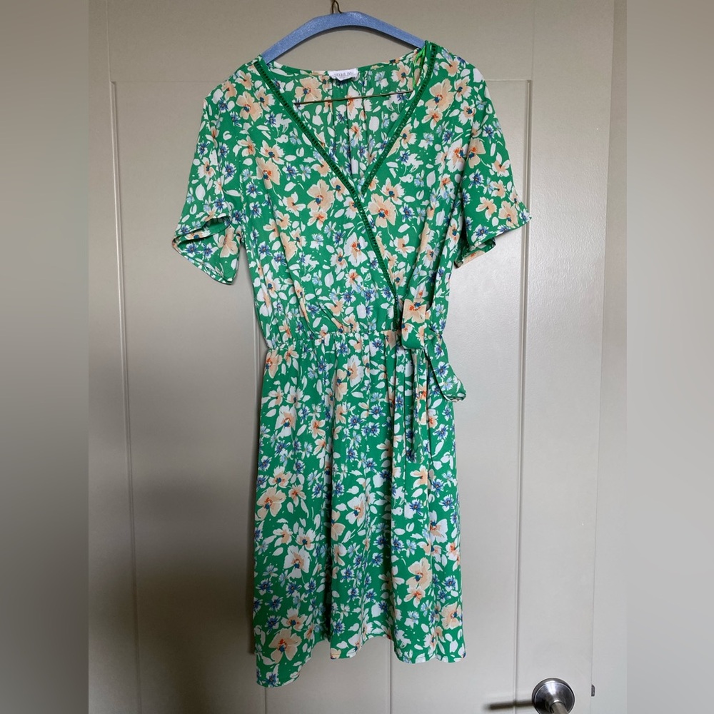 Sienna Sky Green Floral Tie Waist Dress